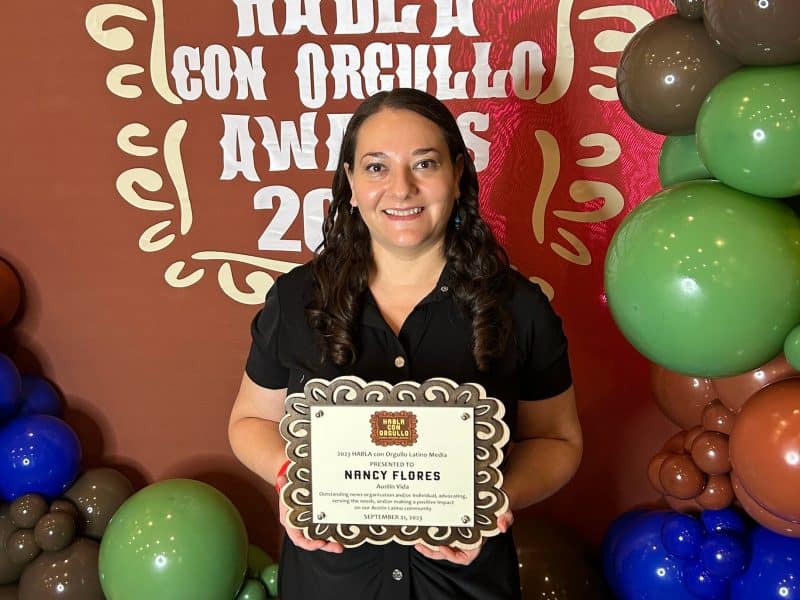 In September, Austin Vida was recognized with a local Habla Con Orgullo award for Best Latino Media. Publisher and editor Nancy Flores is pictured here.