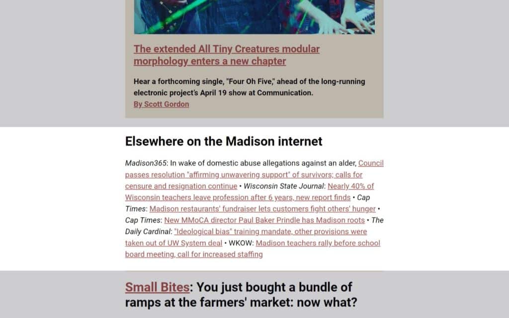 Example of the Tone Madison sharing articles from other publishers in the region. 