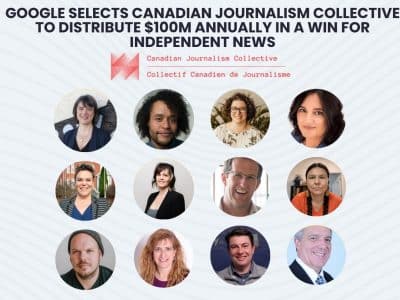 Canadian Journalism Collective to distribute $100M under Online News Act. Photos of the 12 members of the steering Committee
