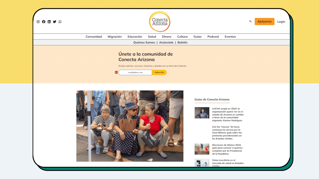 Homepage of Conecta Arizona's new Spanish-language website built on Indie Website Independent Journalists.