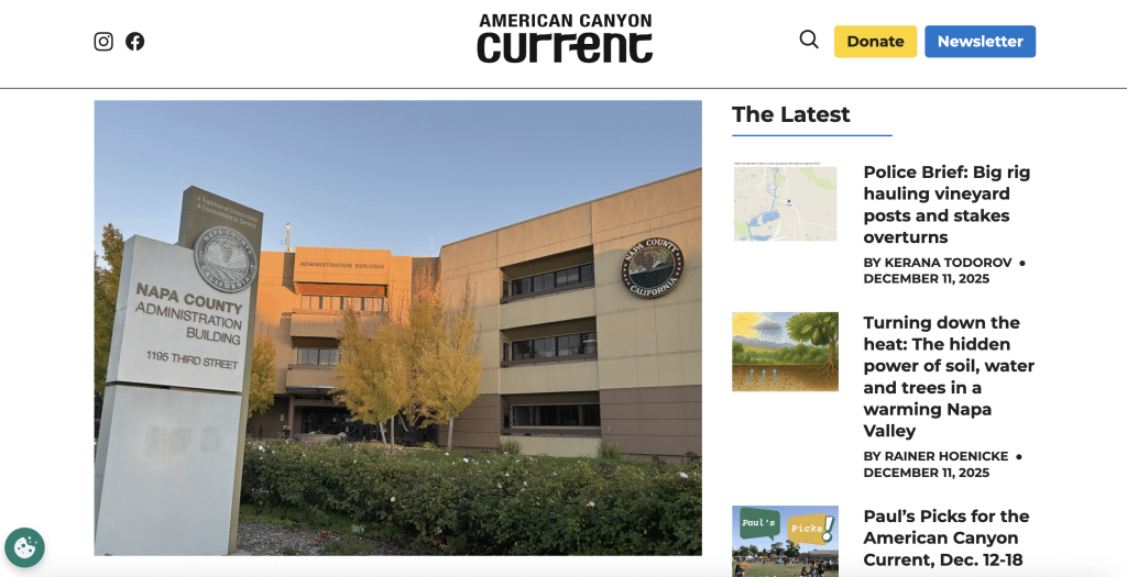 A screenshot of the American Canyon Current's website home page.