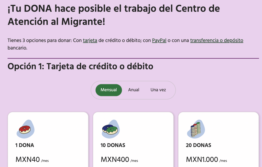 Conexión Migrante's Indiegraf Pay page.